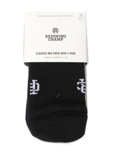 画像1: REIGNING CHAMP 3-PACK CLASSIC MID CREW SOCK BLACK (1)