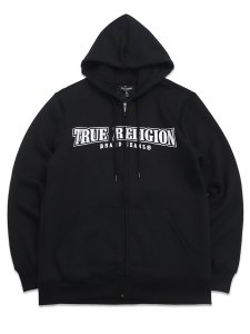 画像1: 【送料無料】TRUE RELIGION GLOSSY ARCHED LOGO ZIP HOODIE BLACK (1)