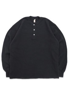 画像1: 【送料無料】LOS ANGELES APPAREL L/S HEAVY THERMAL HERITAGE HENLEY OVERSIZED-BLACK (1)