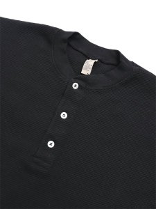 画像3: 【送料無料】LOS ANGELES APPAREL L/S HEAVY THERMAL HERITAGE HENLEY OVERSIZED-BLACK (3)