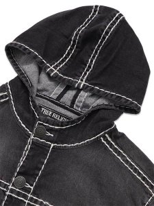 画像3: 【送料無料】TRUE RELIGION SUPER T HOODED DENIM JACKET SMOG OVERDYE BLACK WASH (3)