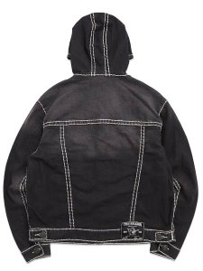 画像2: 【送料無料】TRUE RELIGION SUPER T HOODED DENIM JACKET SMOG OVERDYE BLACK WASH (2)