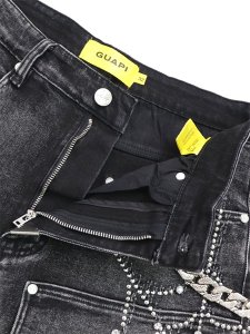 画像5: 【送料無料】GUAPI OBSIDIAN BLACK SPIDER DENIM SHORTS (5)