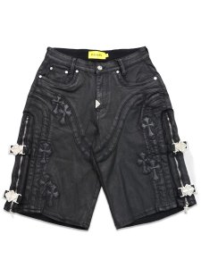 画像1: 【送料無料】GUAPI ALL BLACK CROSS BUCKLE SHORTS (1)