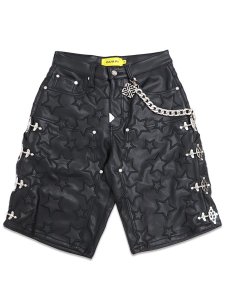 画像1: 【送料無料】GUAPI OBSIDIAN BLACK STARS LEATHER SHORTS (1)