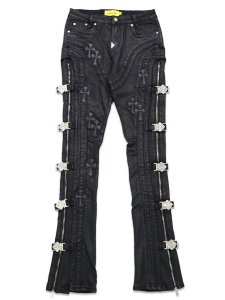 画像1: 【送料無料】GUAPI ALL BLACK CROSS BUCKLE DENIM (1)