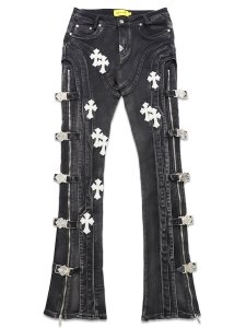 画像1: 【送料無料】GUAPI OBSIDIAN BLACK CROSS BUCKLE DENIM (1)