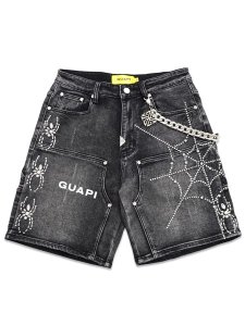 画像1: 【送料無料】GUAPI OBSIDIAN BLACK SPIDER DENIM SHORTS (1)