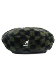画像1: 【SALE】KANGOL FAUX FUR BERET-OLIVE CHECK (1)