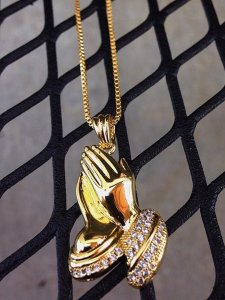 画像5: 【送料無料】KING ICE PRAYING HANDS EMOJI 1.4" 14K GOLD NECKLACE (5)