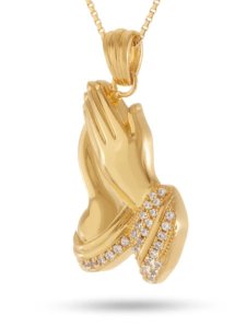 画像2: 【送料無料】KING ICE PRAYING HANDS EMOJI 1.4" 14K GOLD NECKLACE (2)