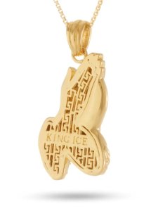 画像3: 【送料無料】KING ICE PRAYING HANDS EMOJI 1.4" 14K GOLD NECKLACE (3)