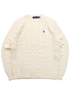 画像1: 【送料無料】POLO RALPH LAUREN CABLE KNIT COTTON CREW SWEATER ANDOVER CREAM (1)
