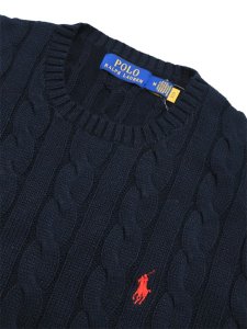 画像3: 【送料無料】POLO RALPH LAUREN CABLE KNIT COTTON CREW SWEATER HUNTER NAVY (3)