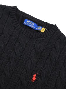 画像3: 【送料無料】POLO RALPH LAUREN CABLE KNIT COTTON CREW SWEATER POLO BLACK (3)