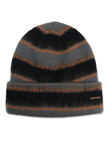 画像1: KANGOL FUZZY STRIPE BEANIE CHARCOAL (1)