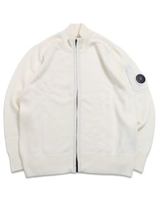 画像1: 【送料無料】C.P.COMPANY LAMBSWOOL GRS ZIPPED LENS CARDIGAN GAUZE WHITE (1)