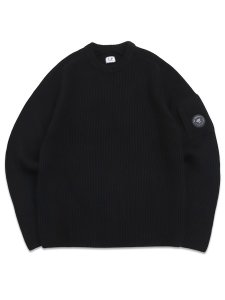 画像1: 【送料無料】C.P.COMPANY FULL RIB COTTON CREWNECK LENS SWEATER BLACK (1)