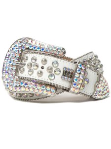画像1: 【送料無料】B.B.SIMON LAVASAN WHITE AB LEATHER BELT (1)