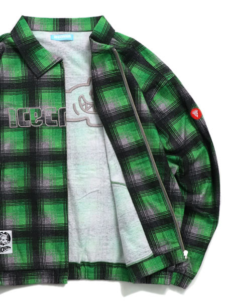 送料無料】ICECREAM APPLIQUE LOGO FLANNEL CHECK ZIP UP SHIRT - FIVESTAR