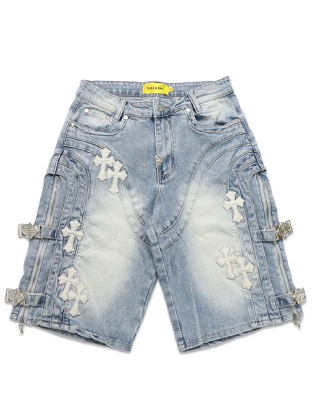送料無料】GUAPI AQUA BLUE CROSS BUCKLE SHORTS - FIVESTAR